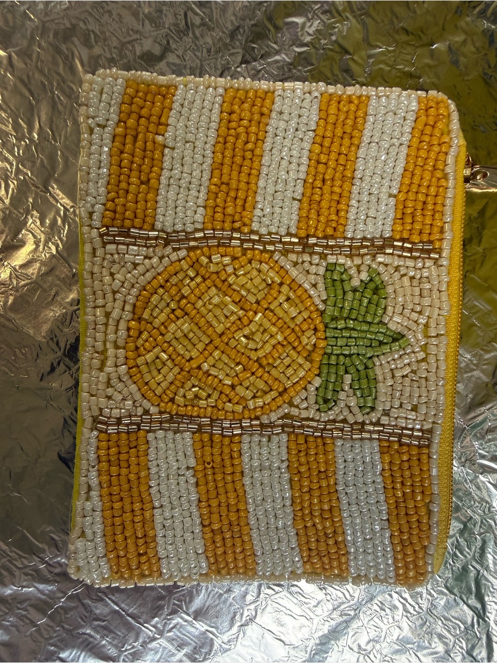 Beaded Pineapple Pouch  - Yellow & White